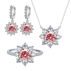 Red Diamond Jewelry Set with Sunflower Design