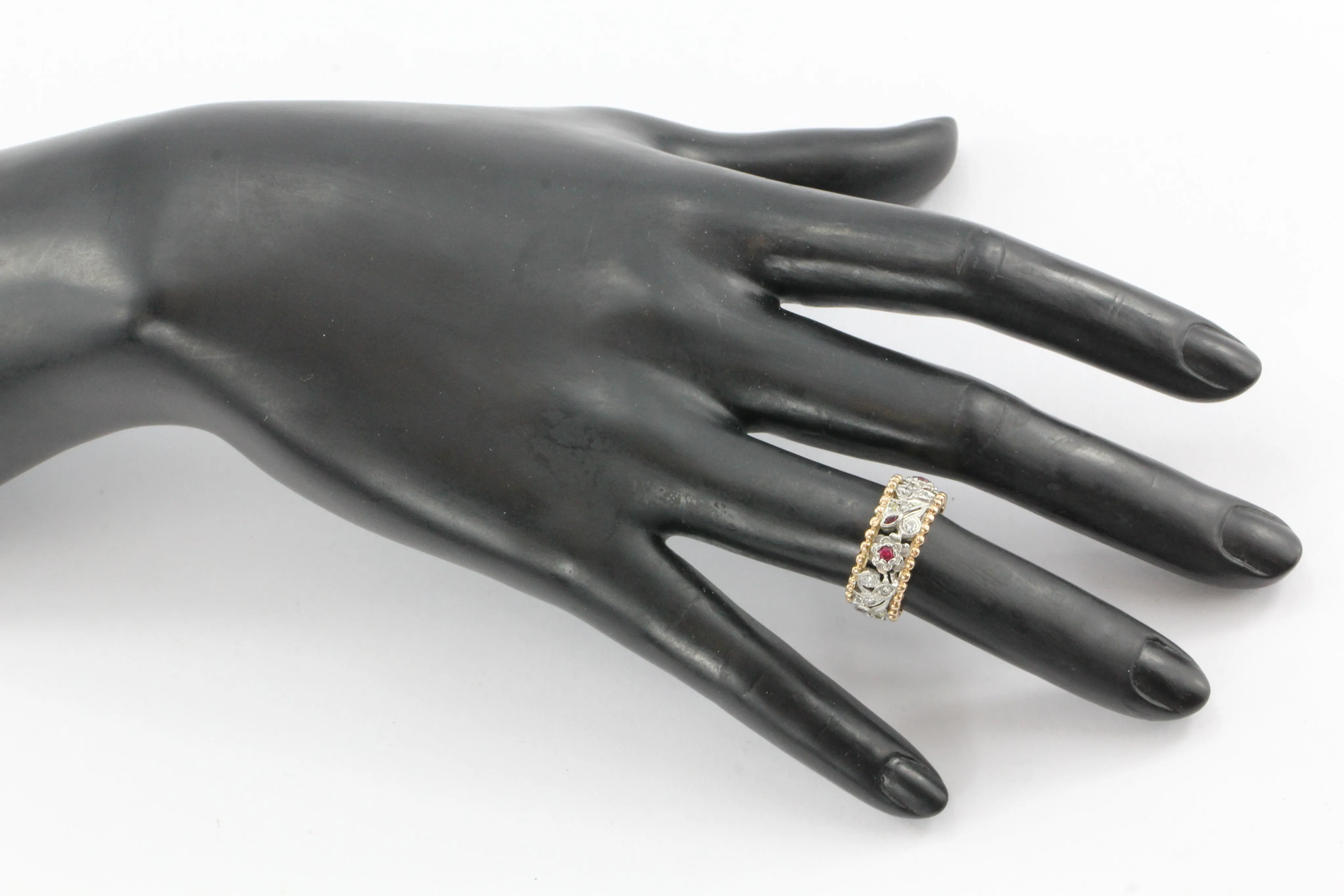 Retro Platinum & 14k Rose Gold Yellow & White Diamond Ruby Cigar Band C. 1940's