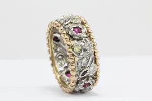 Retro Platinum & 14k Rose Gold Yellow & White Diamond Ruby Cigar Band C. 1940's