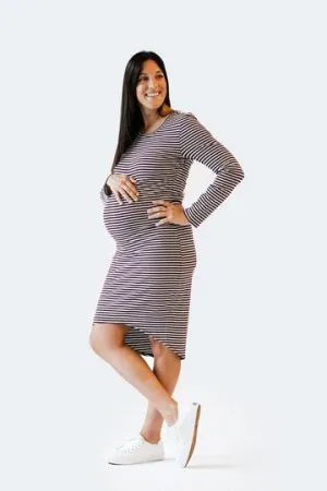 Robe Elle rayée bourgogne et gris pâle