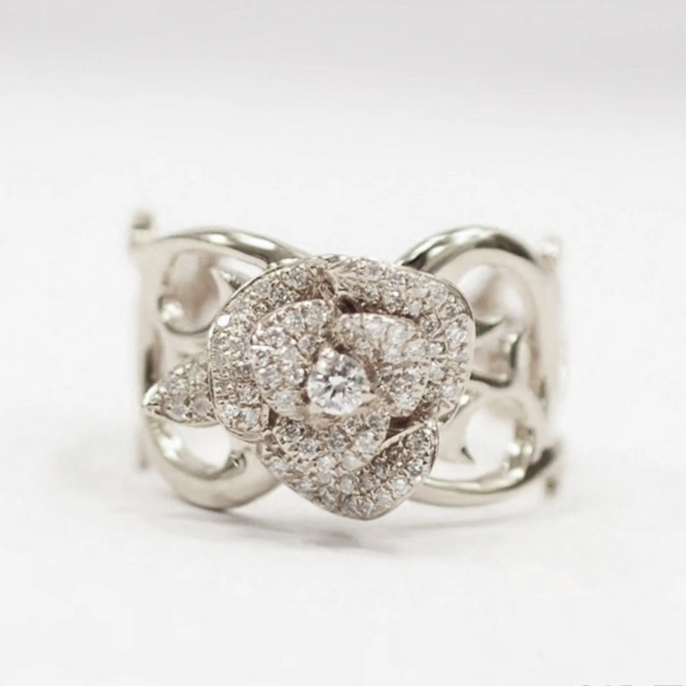 Rose Flower Shape Diamond Wide Ring