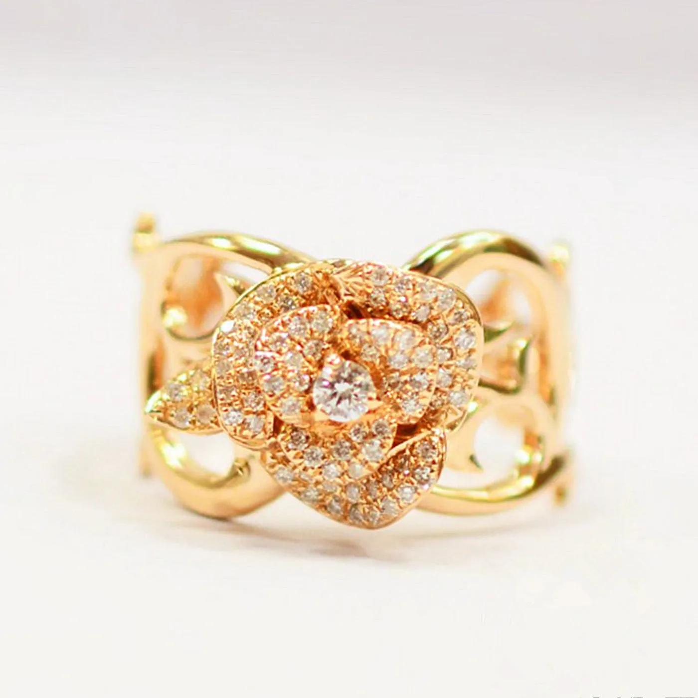 Rose Flower Shape Diamond Wide Ring