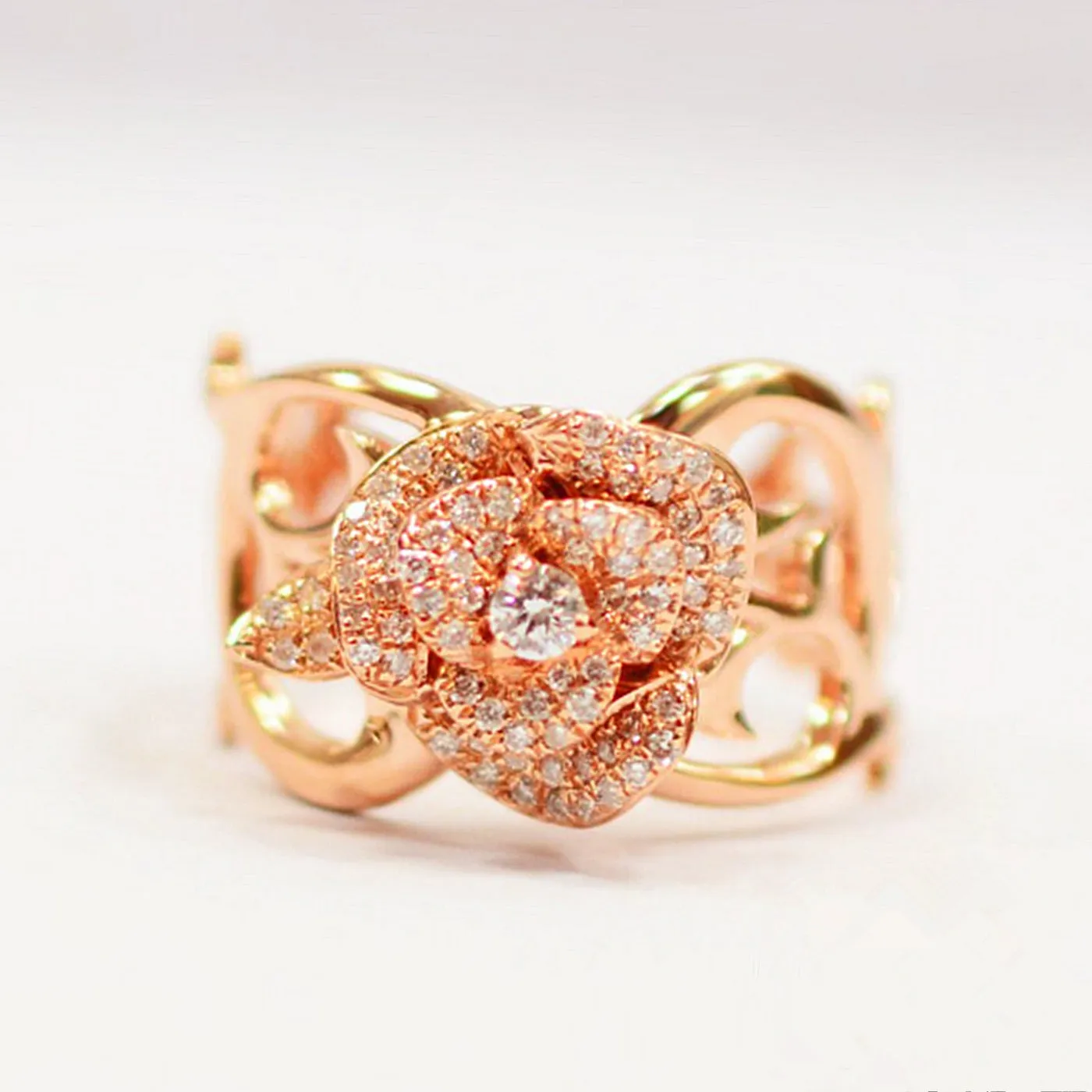 Rose Flower Shape Diamond Wide Ring