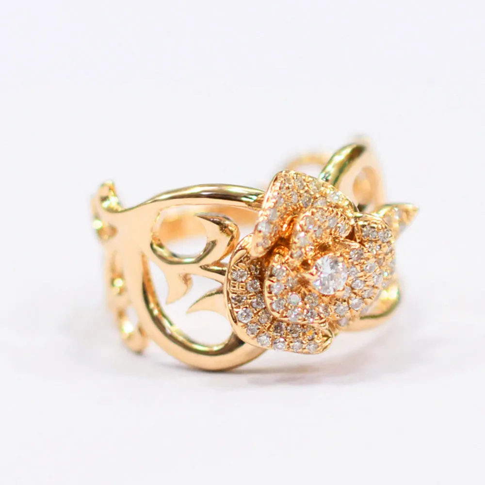 Rose Flower Shape Diamond Wide Ring