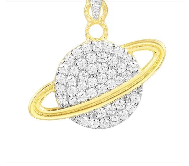 Round Diamond Studded Planet Asymmetric Earrings