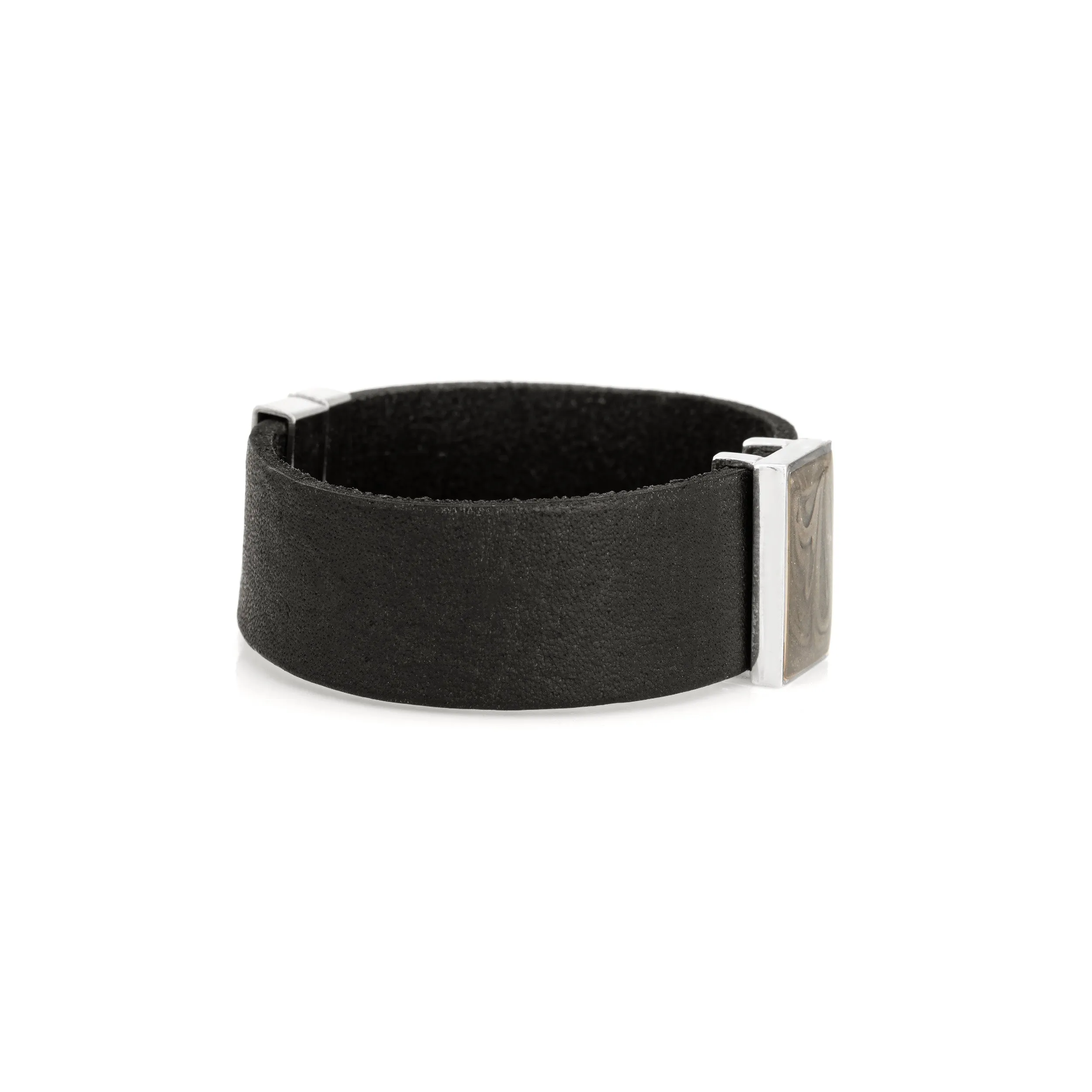 Sale | Wide Leather Bracelet with Rectangle Cremation Component in Sterling Silver
