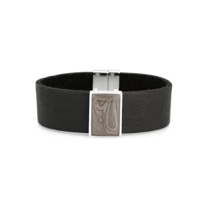 Sale | Wide Leather Bracelet with Rectangle Cremation Component in Sterling Silver