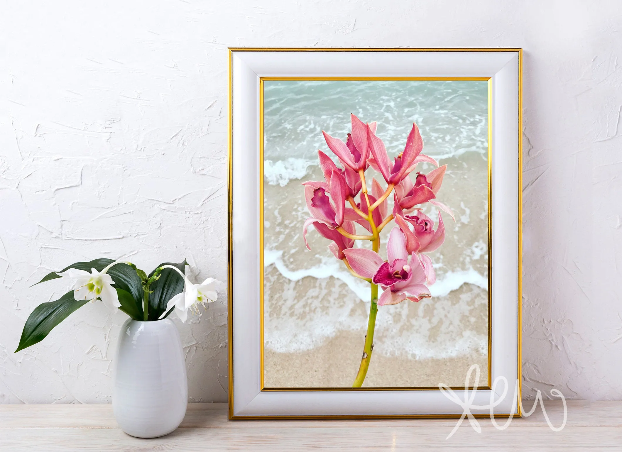 Set of 2: Diamond Head & Orchids Wall Art