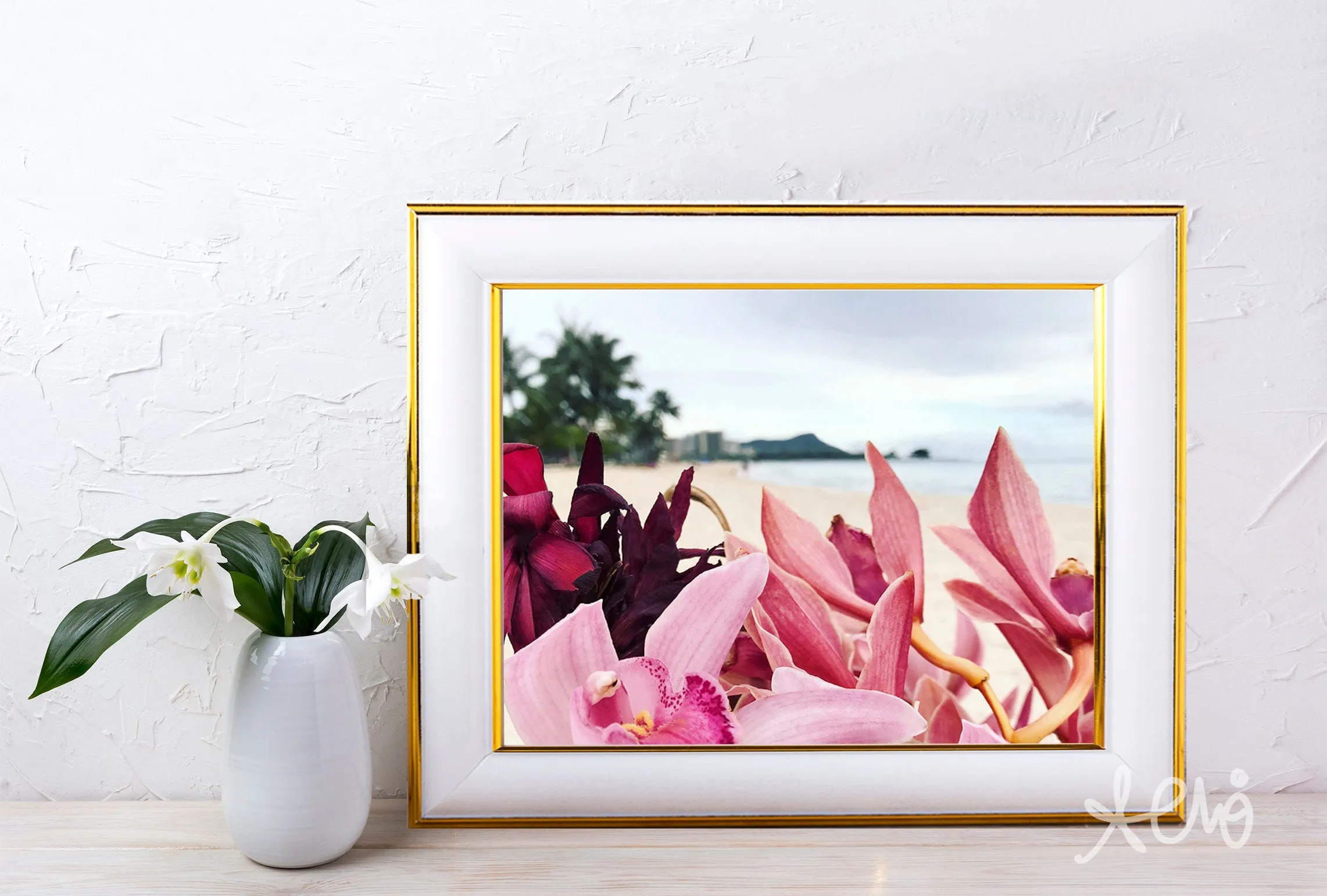 Set of 2: Diamond Head & Orchids Wall Art