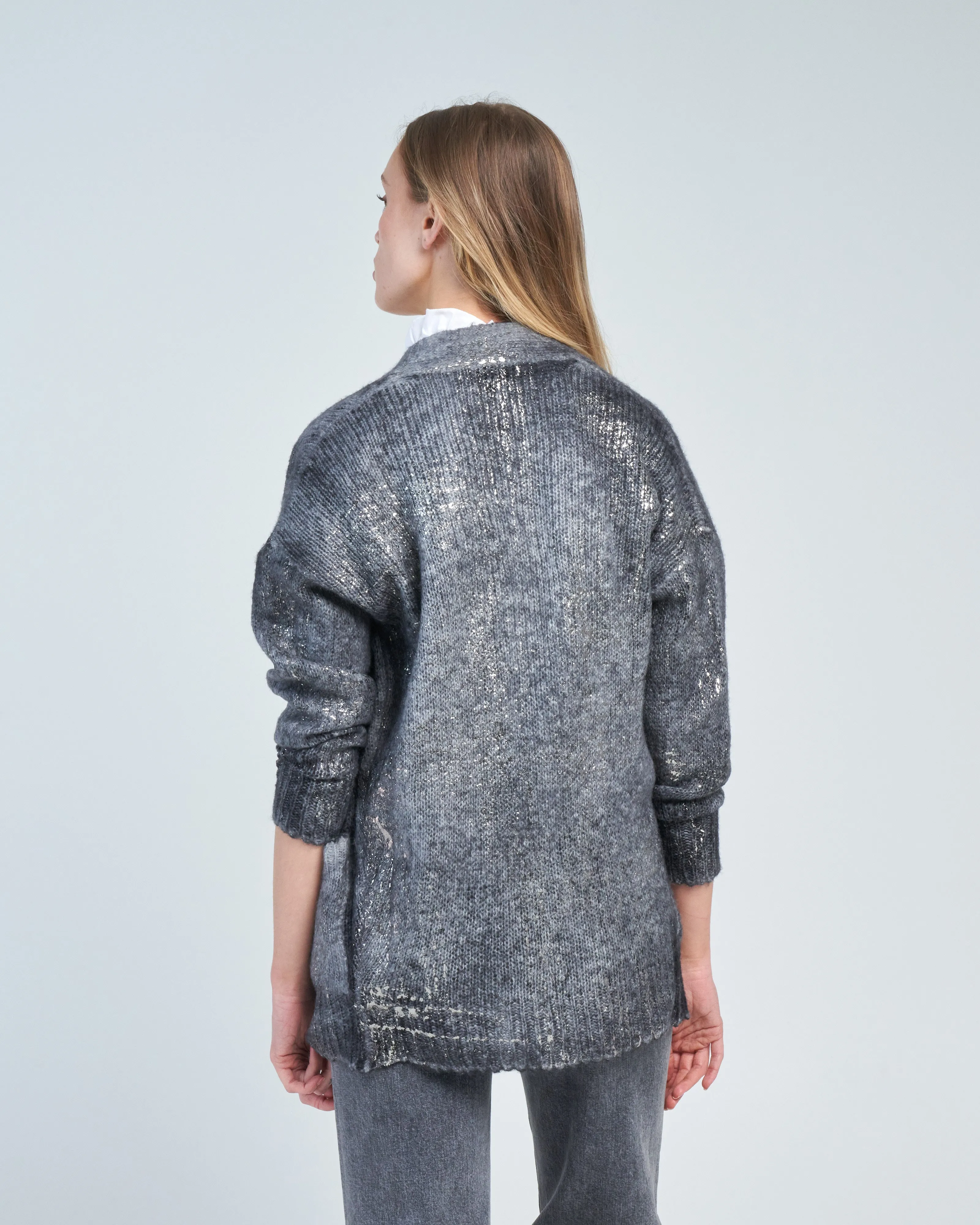 shawl cardigan in alpaca with lamination