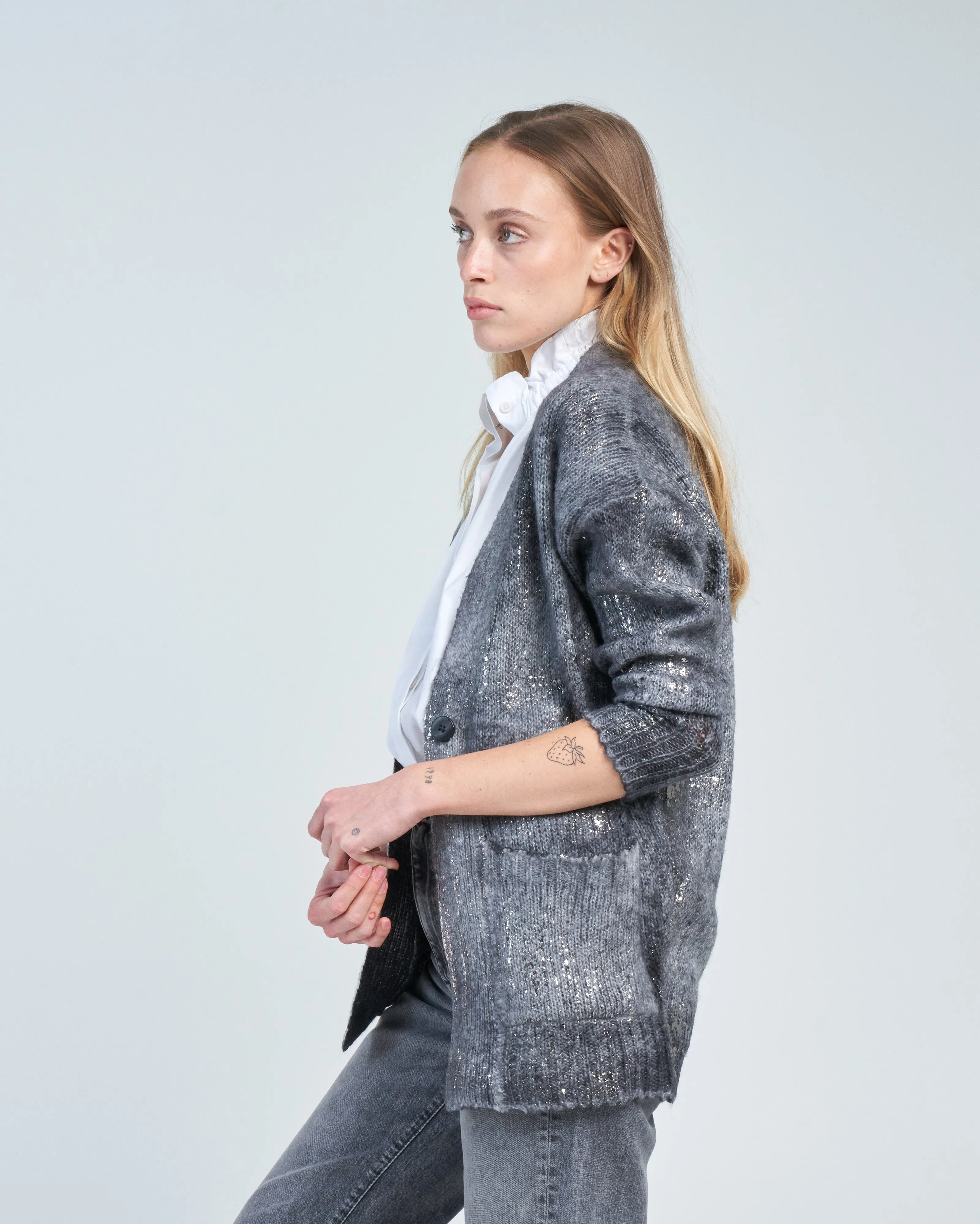 shawl cardigan in alpaca with lamination