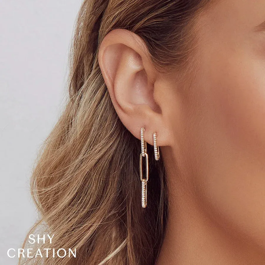 Shy Creation Diamond Paperclip Link Earrings
