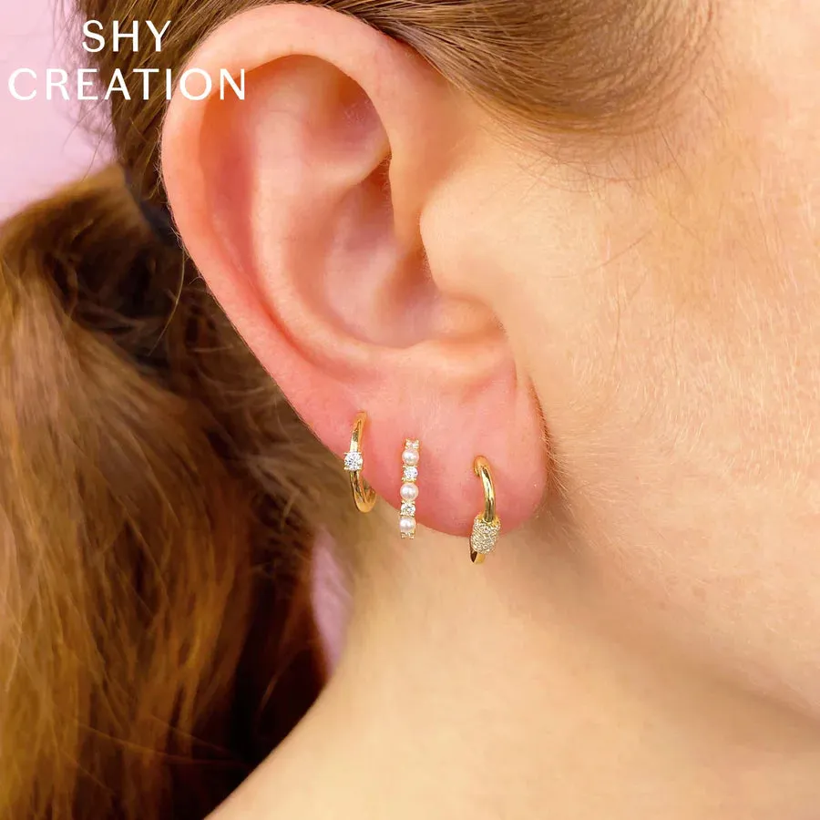 Shy Creation Single Diamond Huggie Hoops