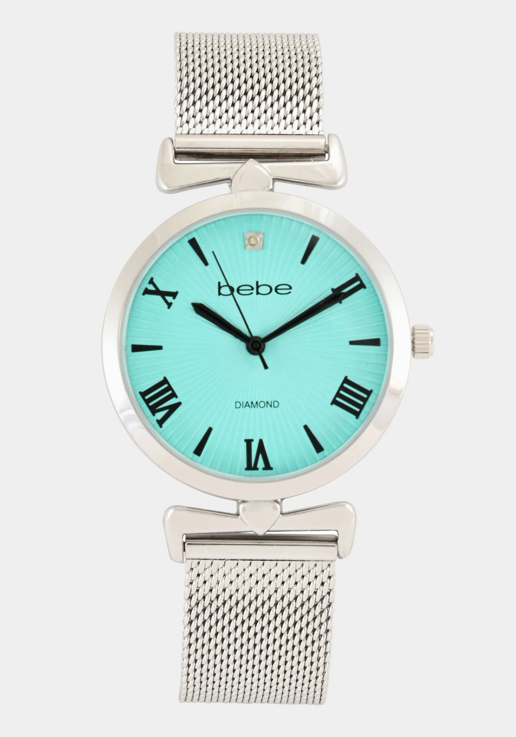 Silver Mesh Strap Round Diamond Dial Watch