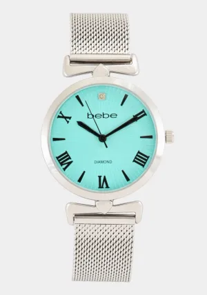 Silver Mesh Strap Round Diamond Dial Watch