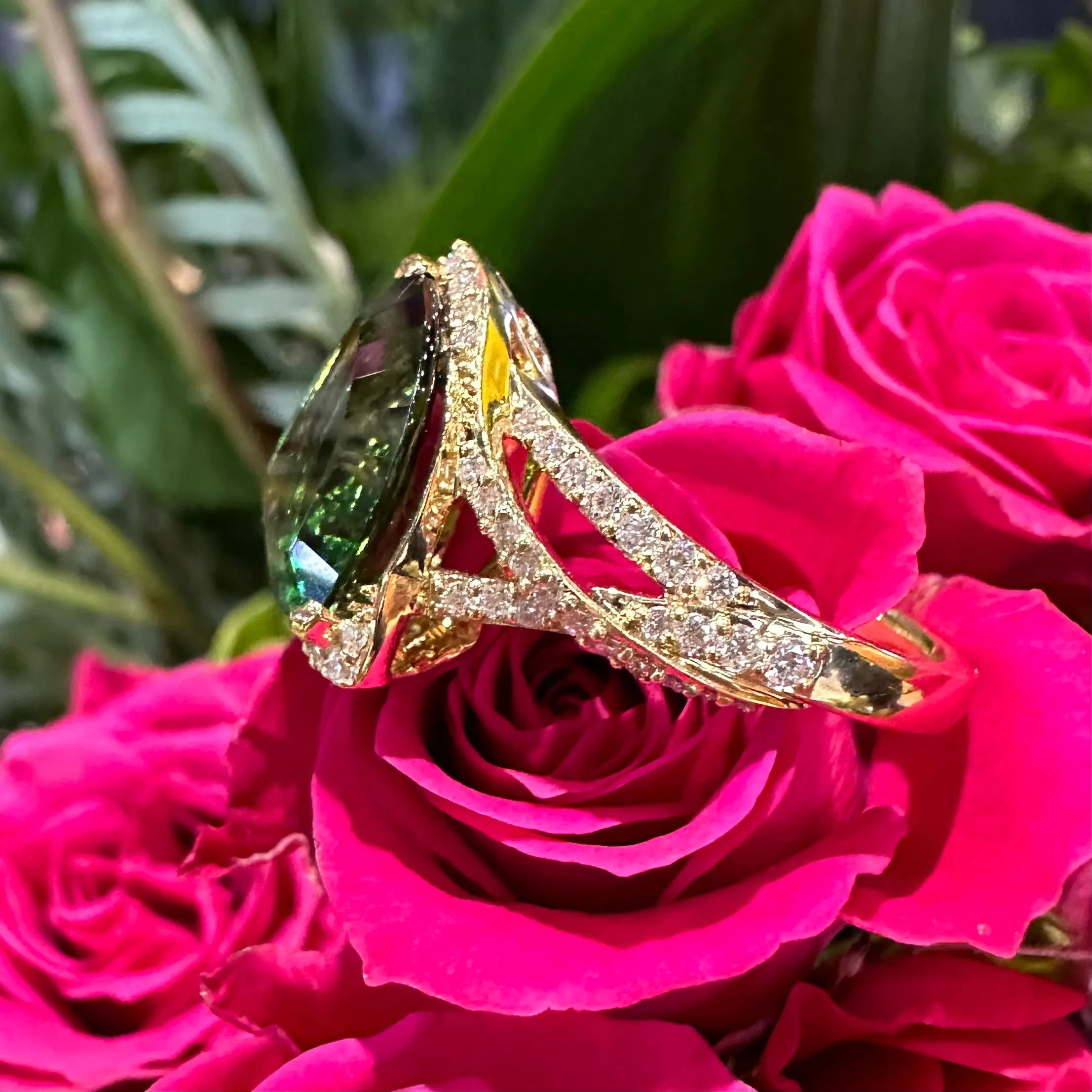Simon G Green Tourmaline & Diamond One-of-a-Kind 18K Yellow Gold Ring LR3114