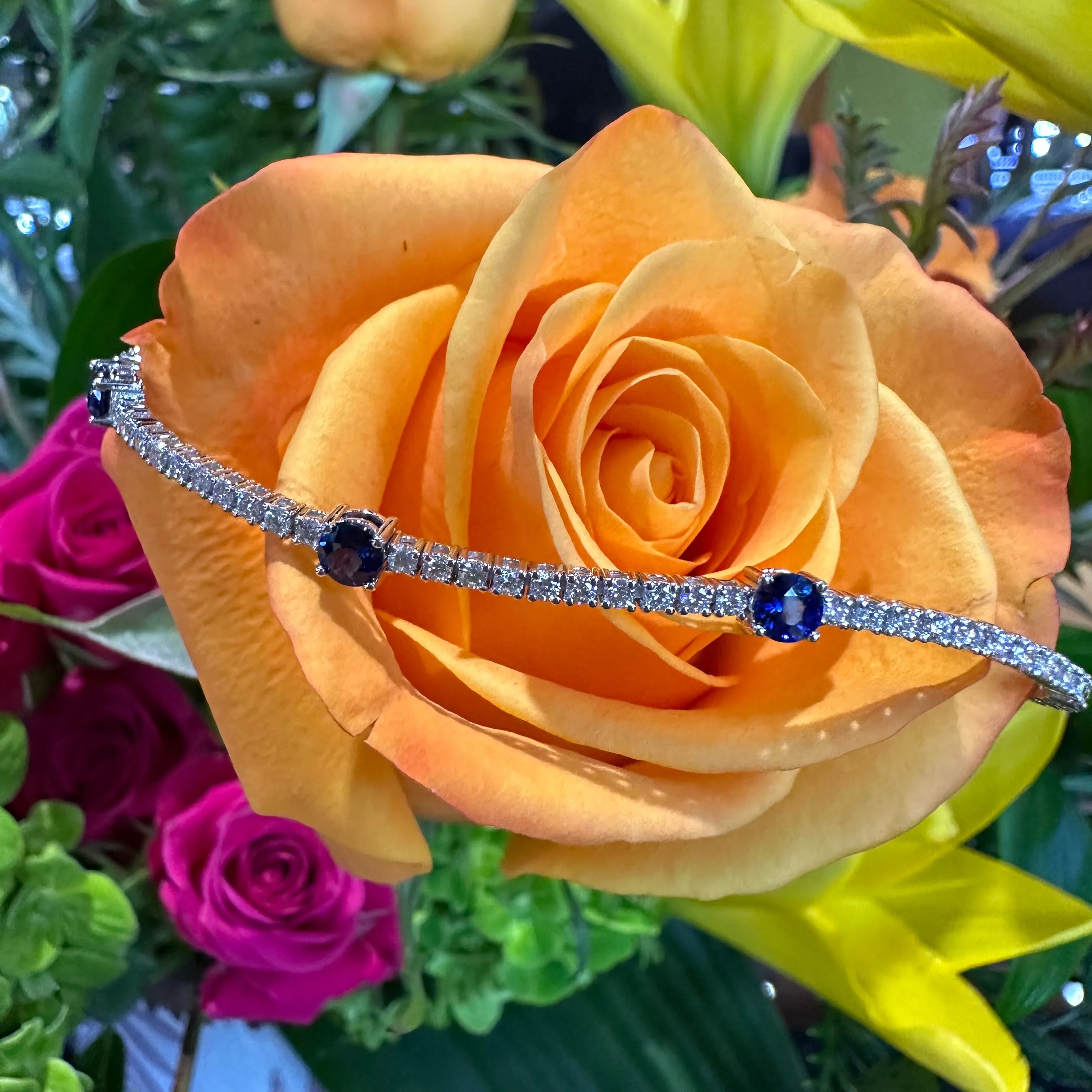 Simon G Sapphire & Diamond 18K White Gold Tennis Bracelet LB2219-A