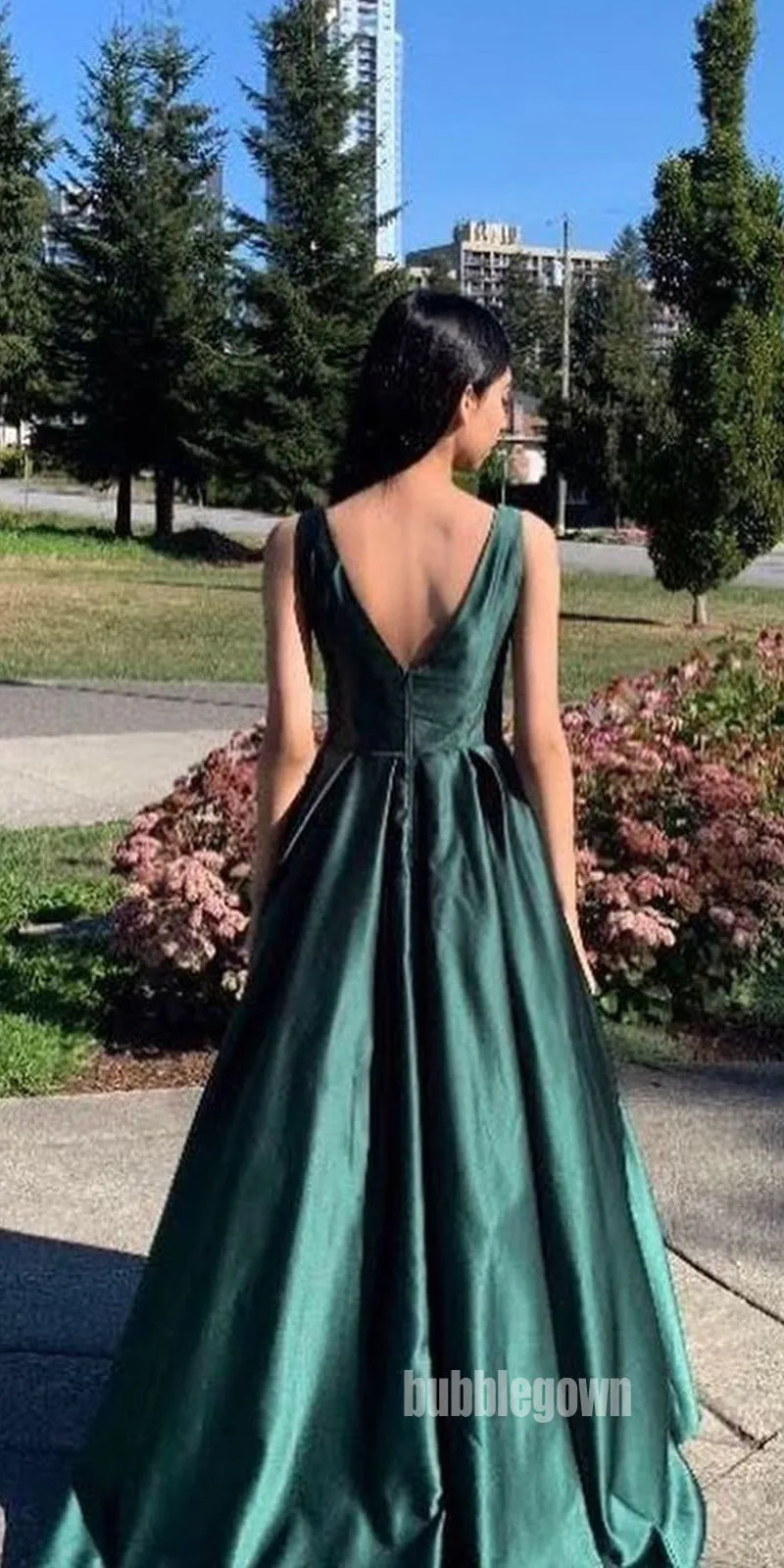 Simple Emerald V-neck Long Prom Dresses FP1177
