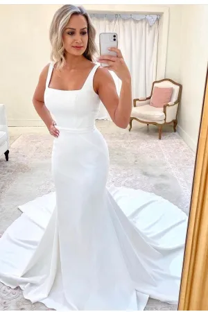 Simple Mermaid Bridal Dresses with Square Neckline