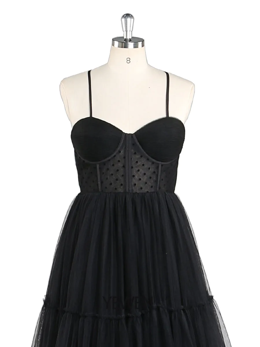 Simple Spaghetti Strap Corset Black Colored Wedding Dresses Prom Dress YEWEN YW220310-1