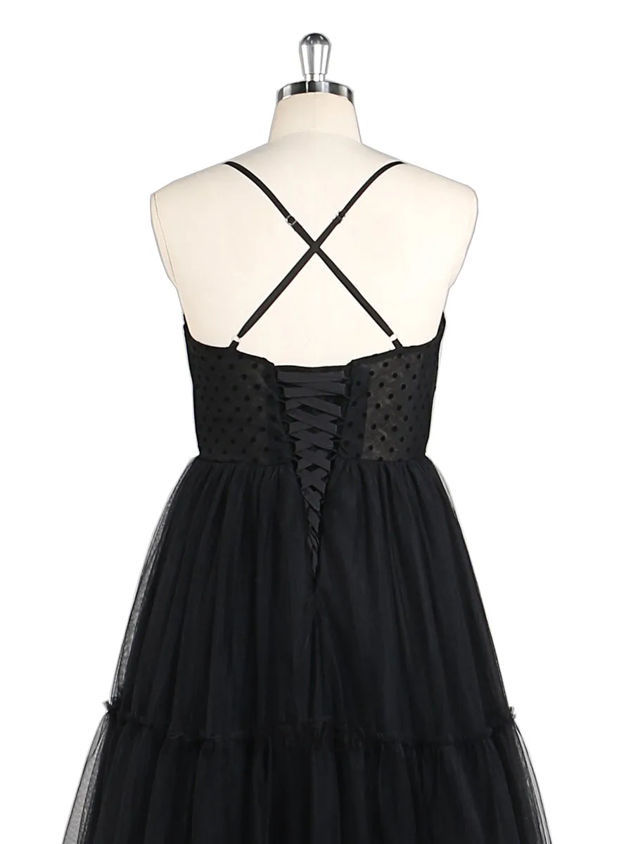 Simple Spaghetti Strap Corset Black Colored Wedding Dresses Prom Dress YEWEN YW220310-1