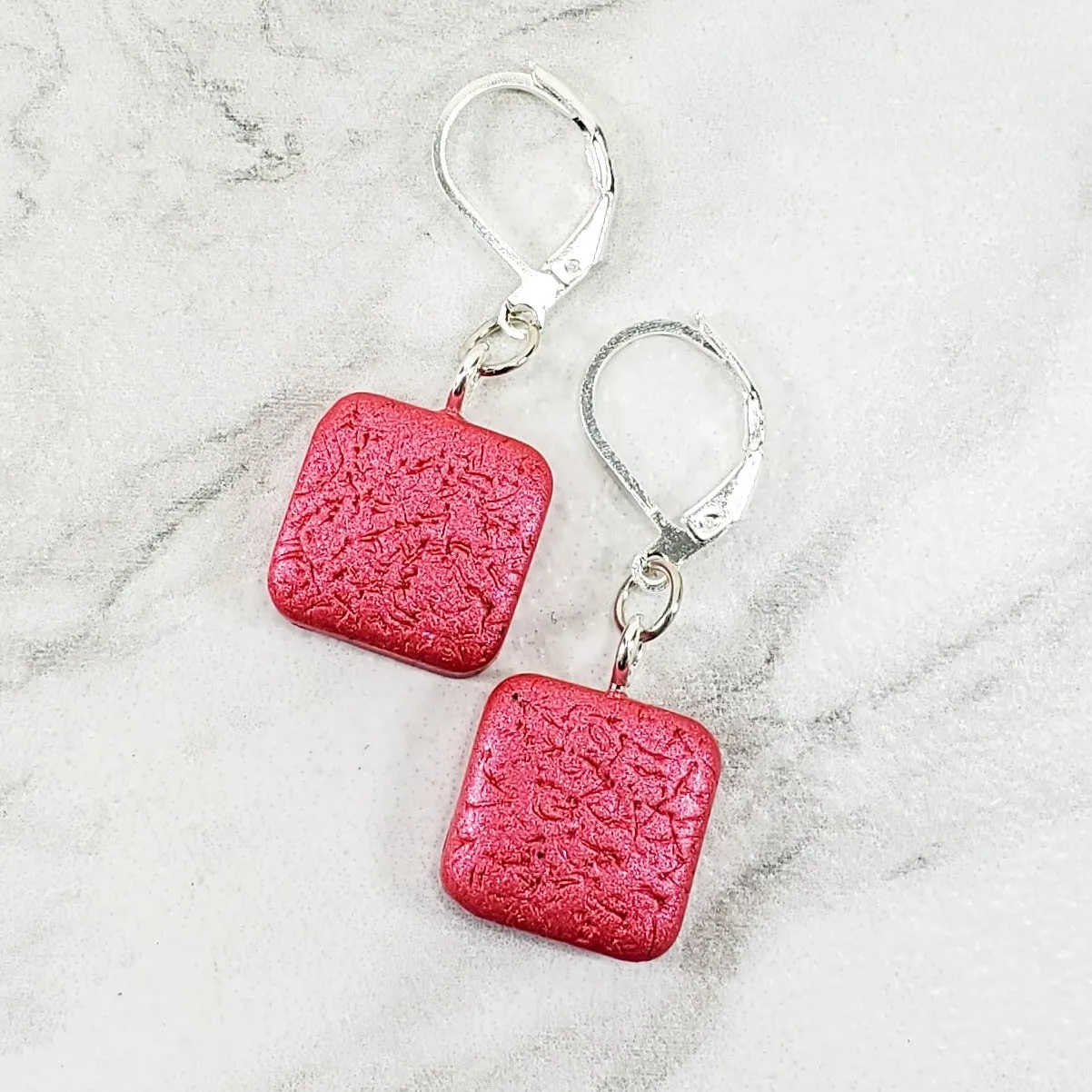 Simple Square Dangle Earring - Pink Magenta