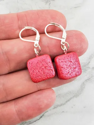 Simple Square Dangle Earring - Pink Magenta