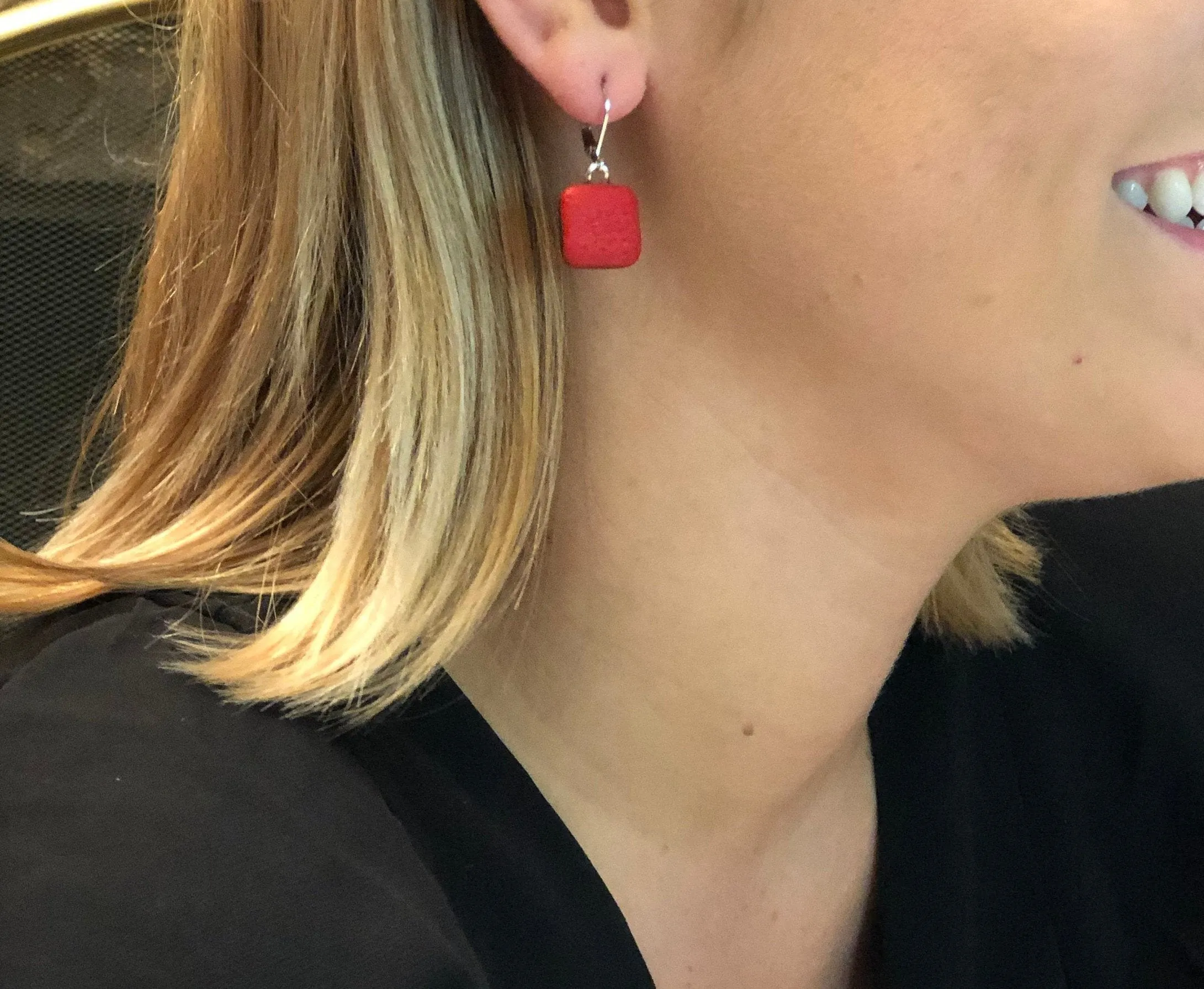 Simple Square Dangle Earring - Pink Magenta