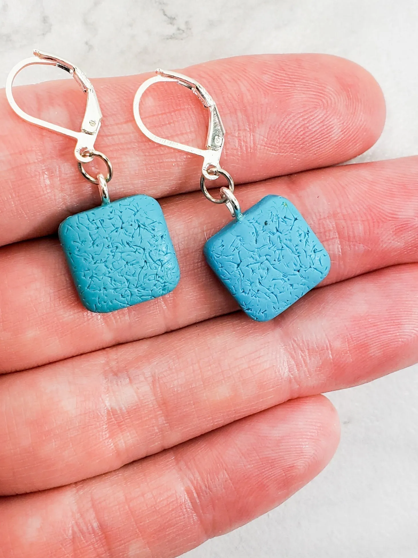 Simple Square Dangle Earring - Turquoise Water