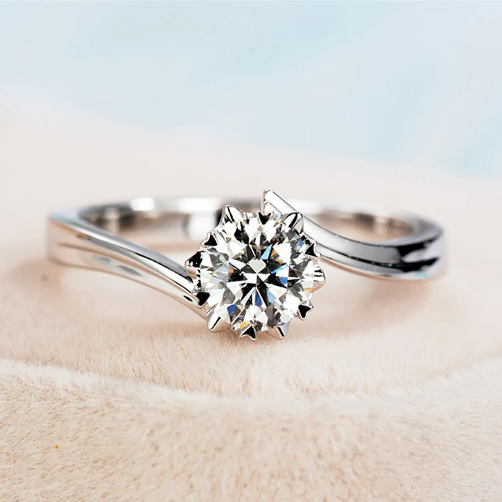 Six Claw GIA Diamond Bypass Engagement Ring