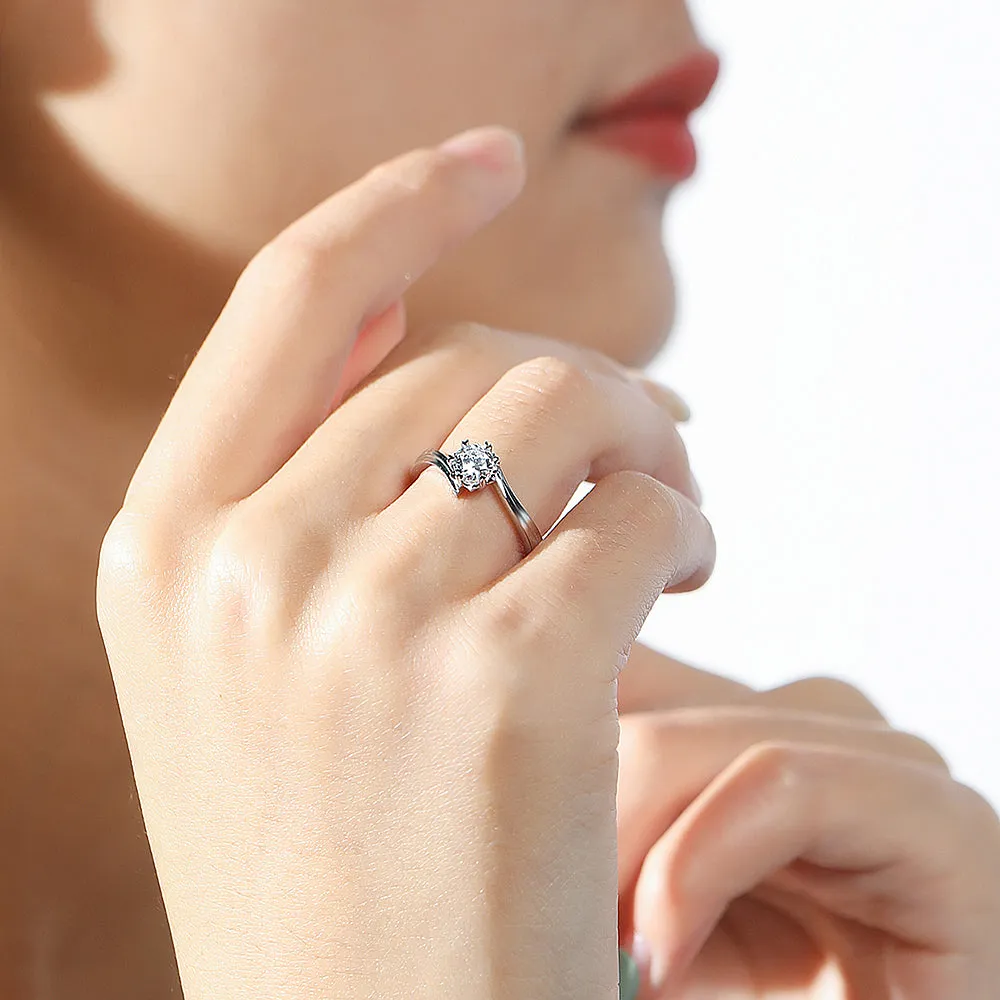 Six Claw GIA Diamond Bypass Engagement Ring