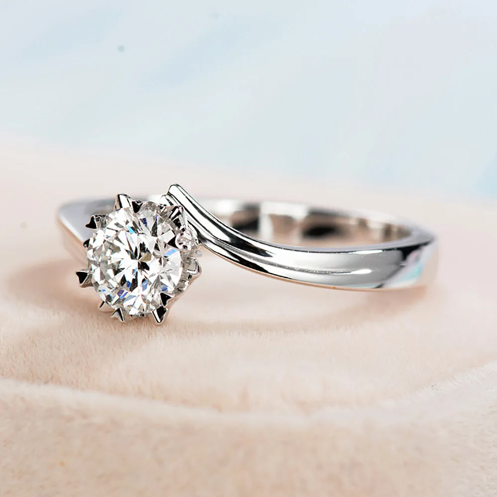 Six Claw GIA Diamond Bypass Engagement Ring