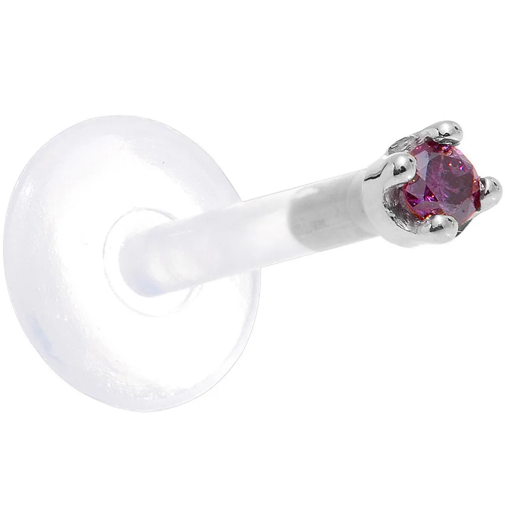 Solid 14KT White Gold 1.5mm Genuine Purple Diamond Bioplast Push in Labret