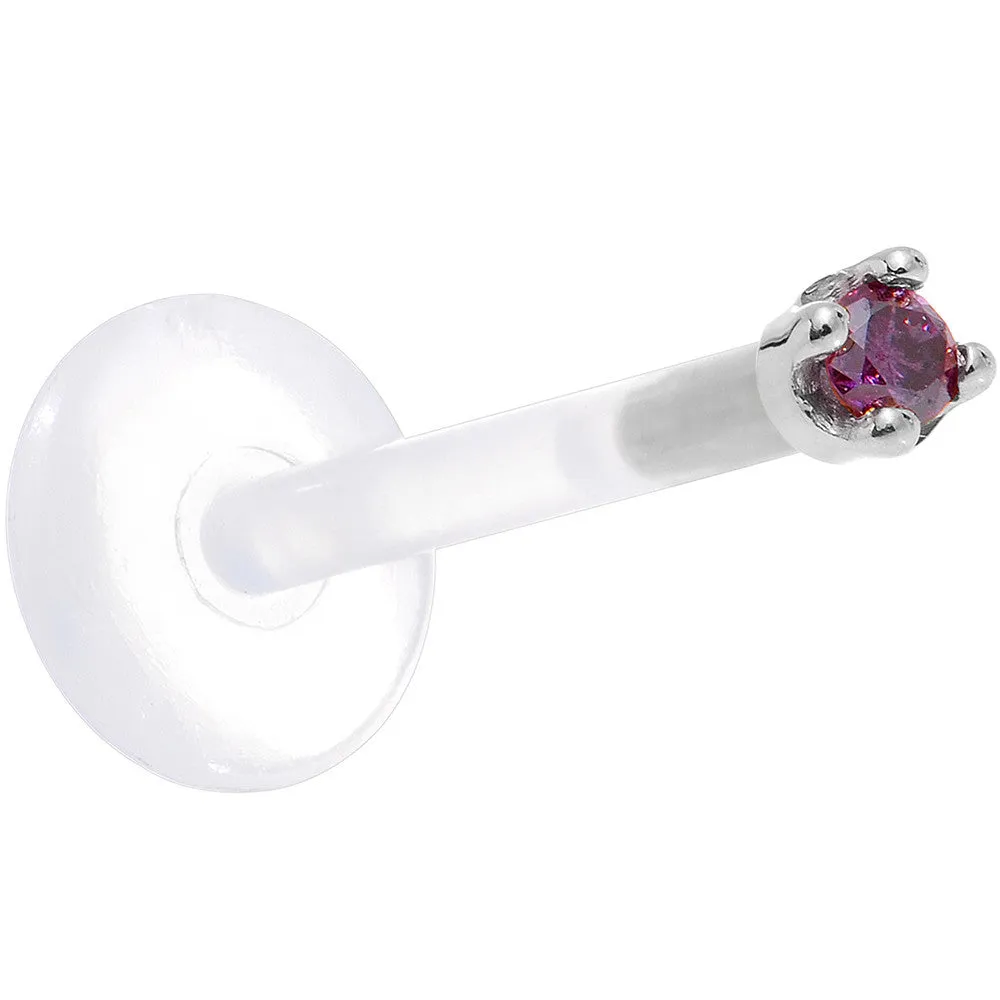 Solid 14KT White Gold 1.5mm Genuine Purple Diamond Bioplast Push in Labret