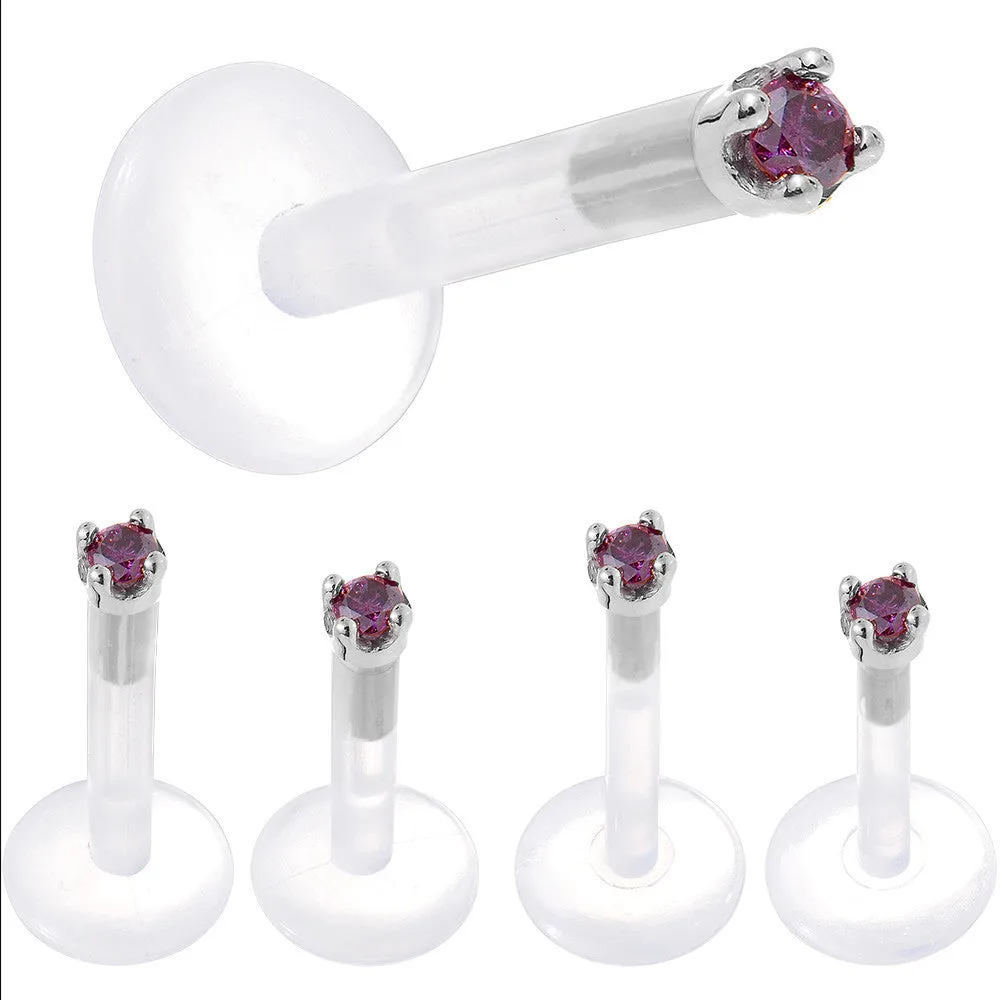 Solid 14KT White Gold 1.5mm Genuine Purple Diamond Bioplast Push in Labret