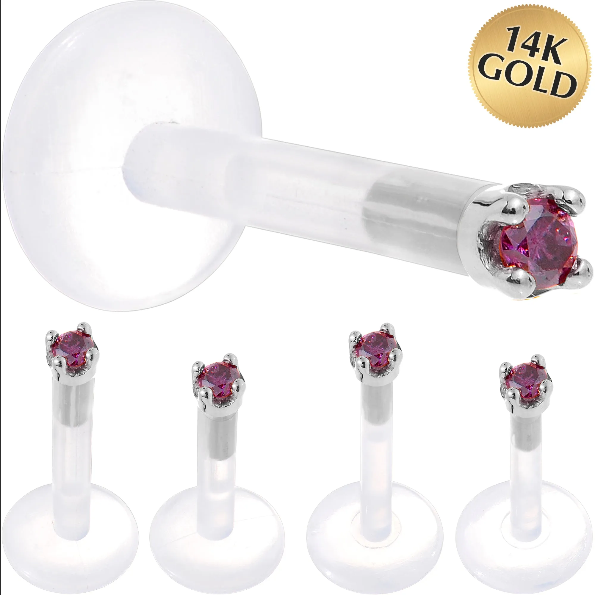 Solid 14KT White Gold 1.5mm Genuine Purple Diamond Bioplast Push in Labret