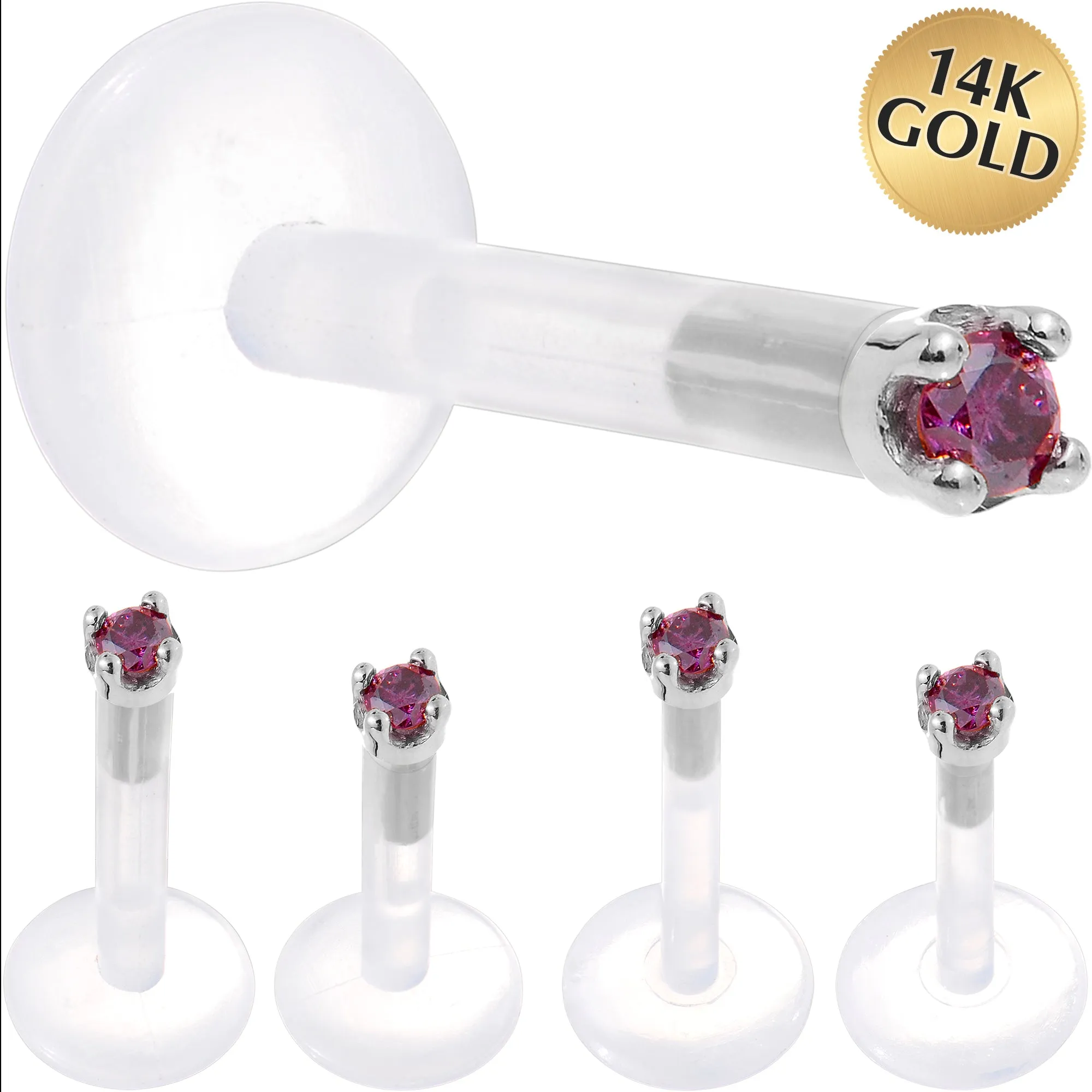 Solid 14KT White Gold 1.5mm Genuine Purple Diamond Bioplast Push in Monroe