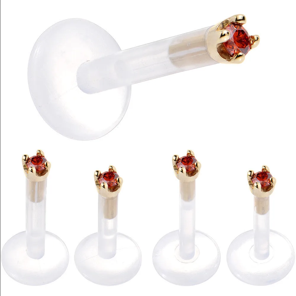 Solid 14KT Yellow Gold 1.5mm Genuine Red Diamond Bioplast Push in Labret