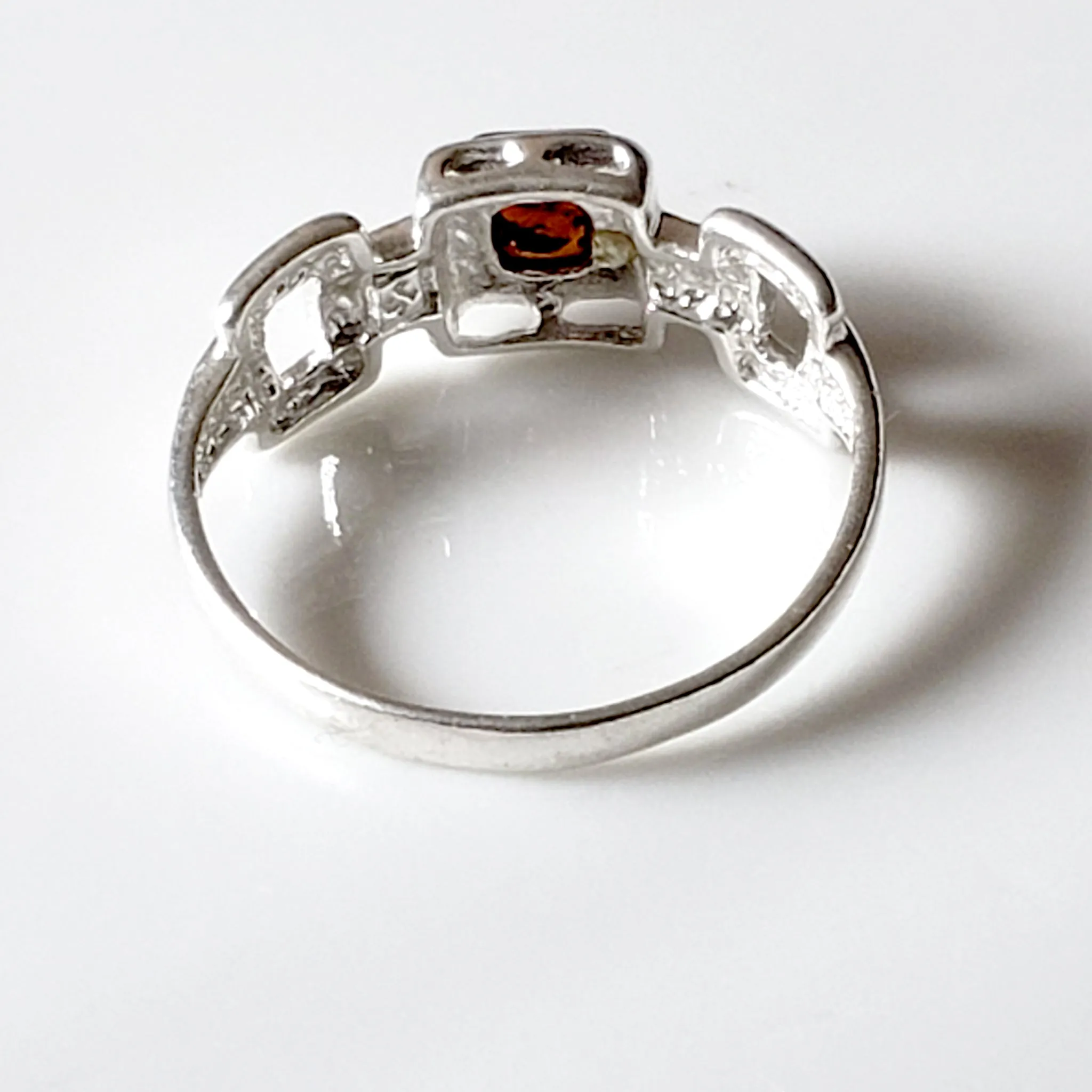 Square Amber Chain Sterling Silver Ring