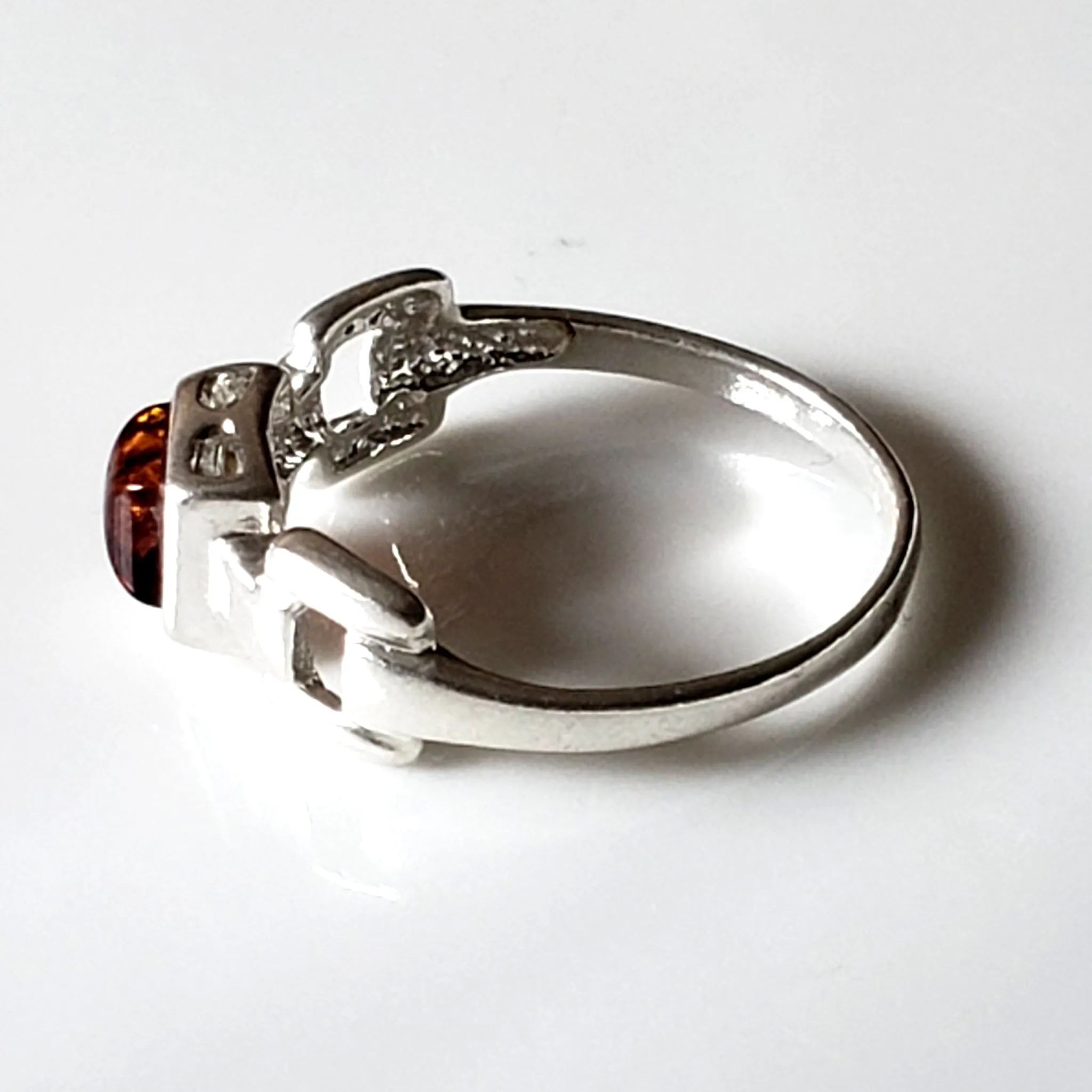Square Amber Chain Sterling Silver Ring