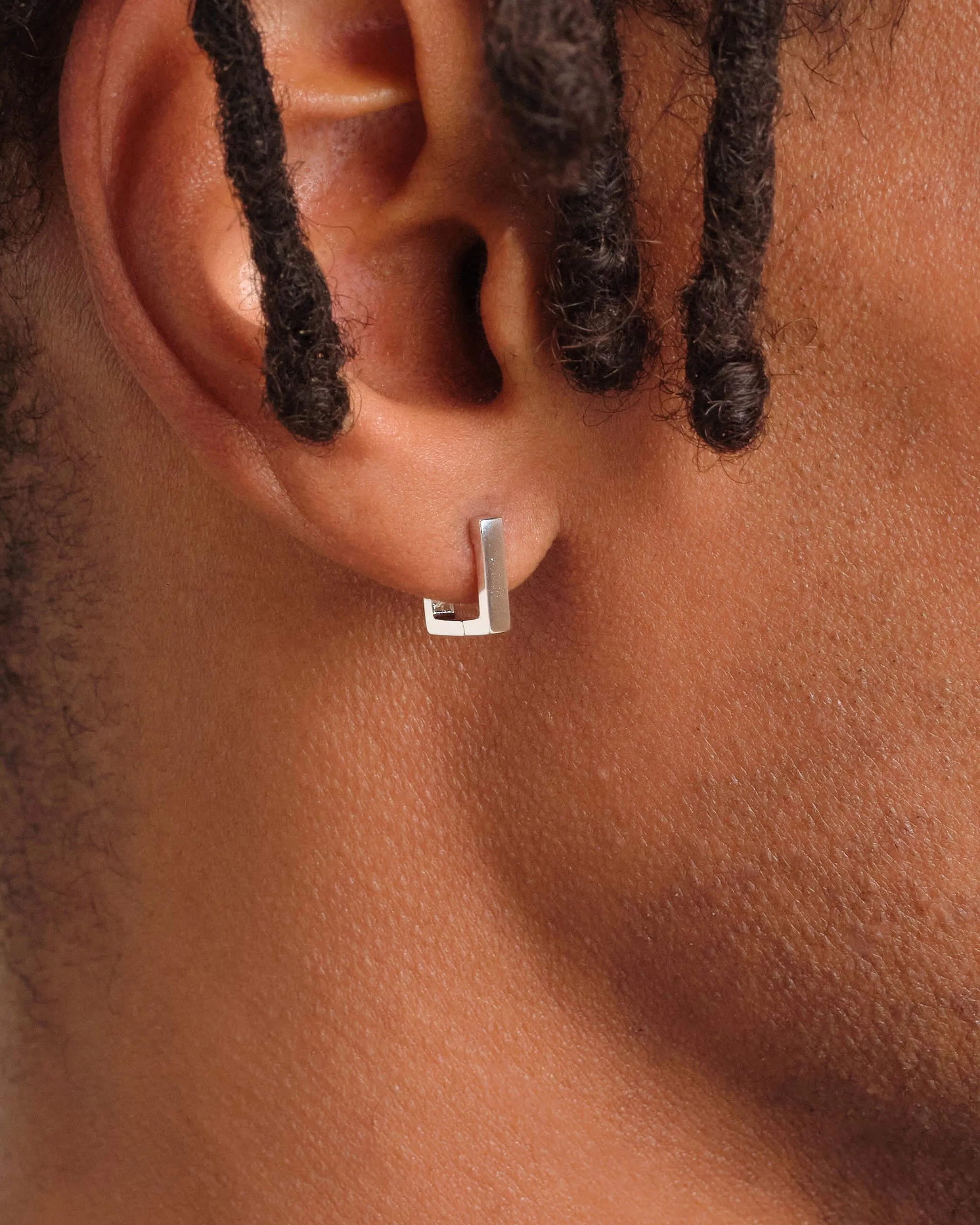 Square Huggie Earrings - Silver