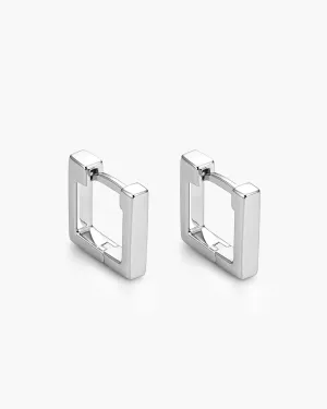 Square Huggie Earrings - Silver