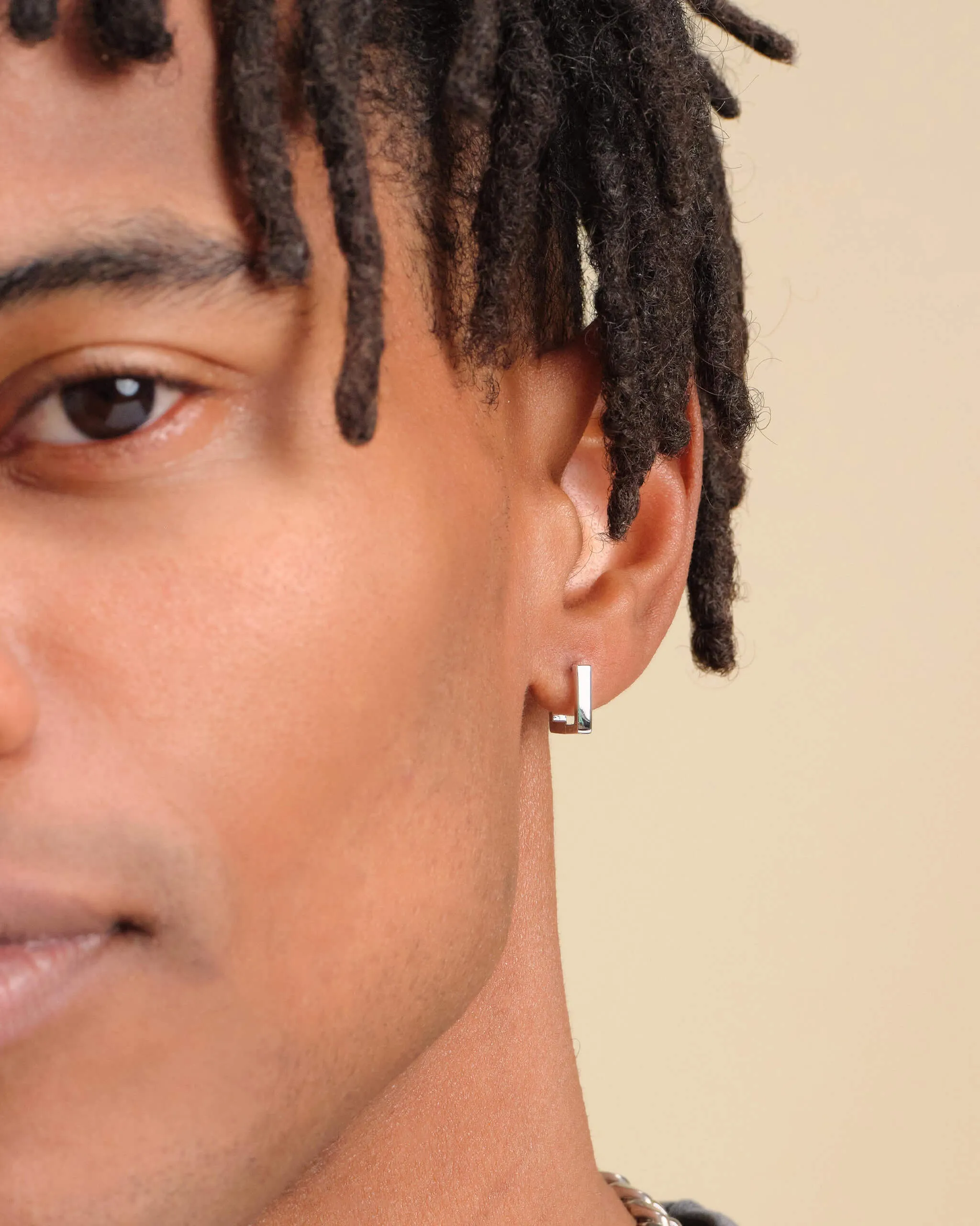 Square Huggie Earrings - Silver
