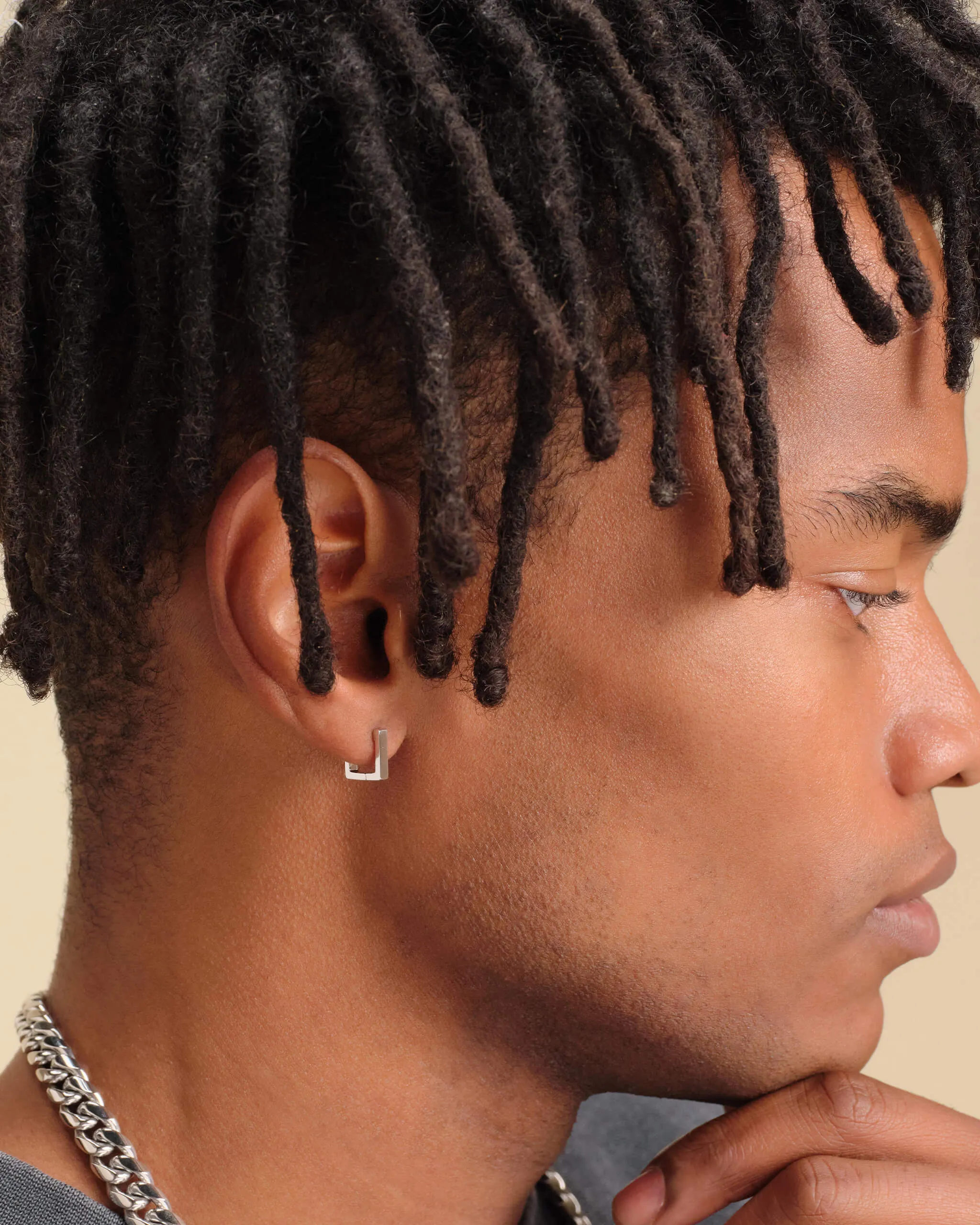 Square Huggie Earrings - Silver
