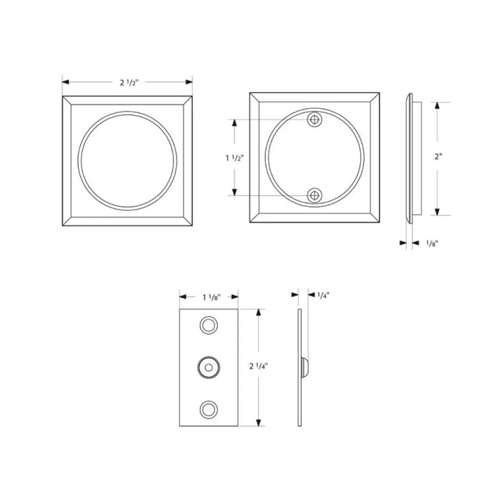 Square Tubular Passage Pocket Door Lockset - Door Mount - 3" Brass/Flat Black