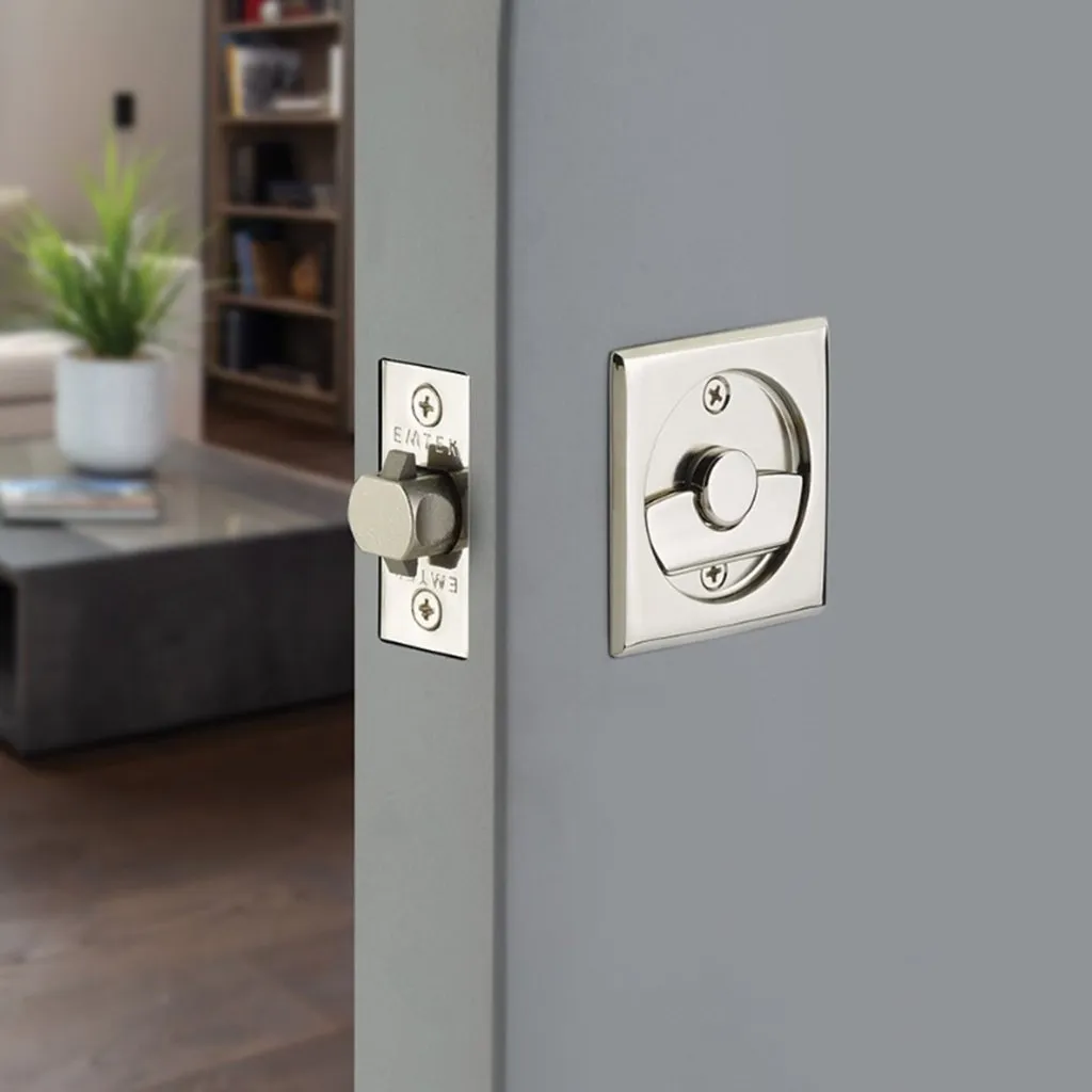 Square Tubular Privacy Pocket Door Lockset - Door Mount - 3" Brass/Satin Nickel