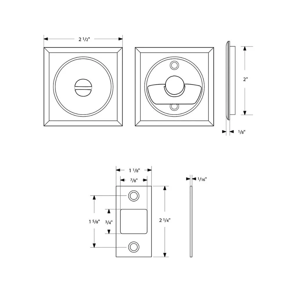 Square Tubular Privacy Pocket Door Lockset - Door Mount - 3" Brass/Satin Nickel