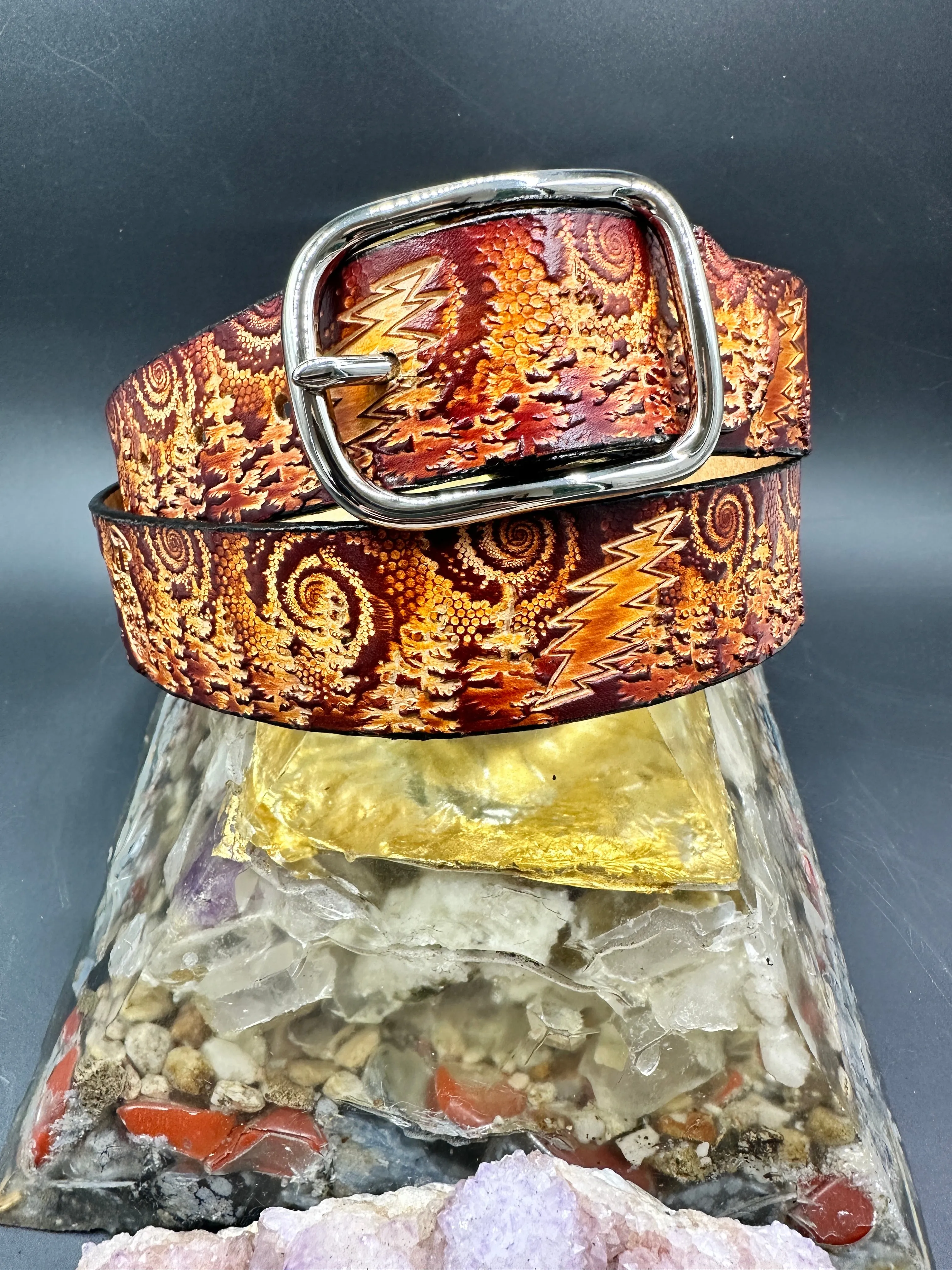 Stamped Leather Belt - Grateful Bolt