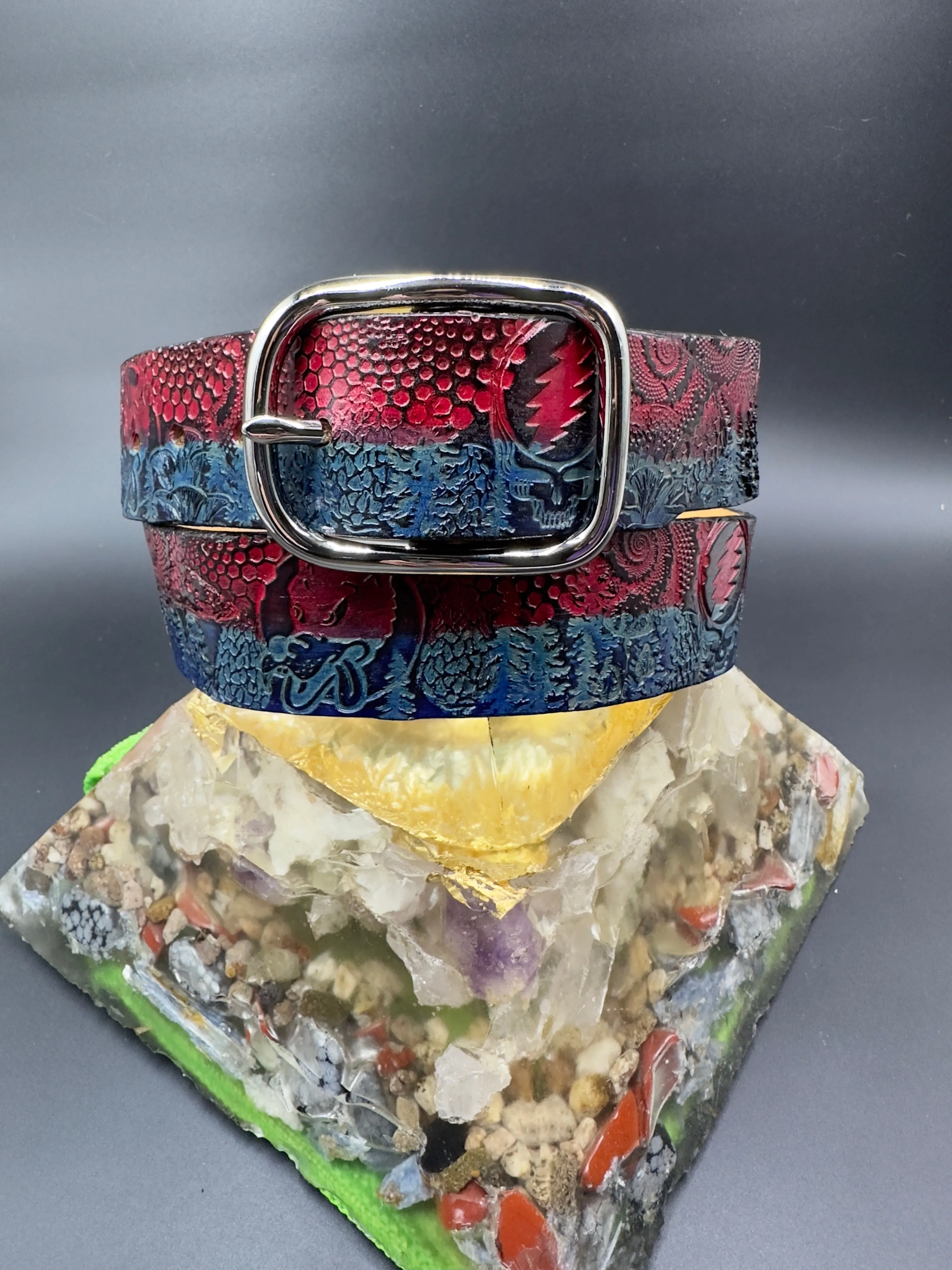 Stamped Leather Belt - Grateful Dire Wolf