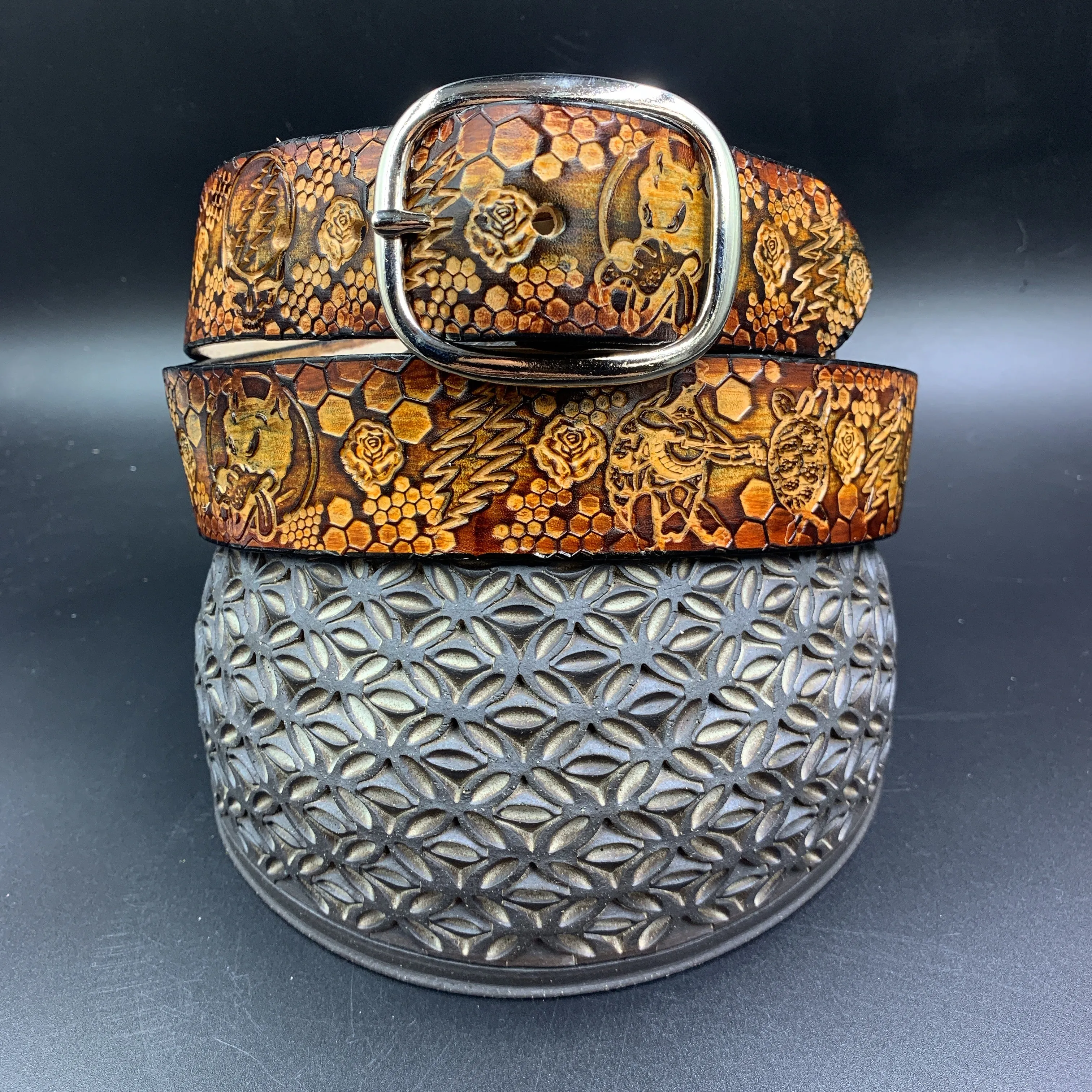 Stamped Leather Belt - Grateful Terrapins